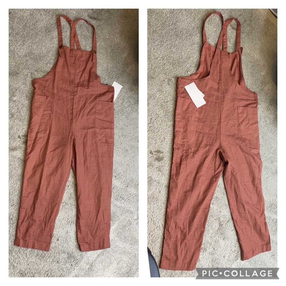 Hot Kiss 100% cotton overalls artsy minimalist dull burnt orange jumpsuit